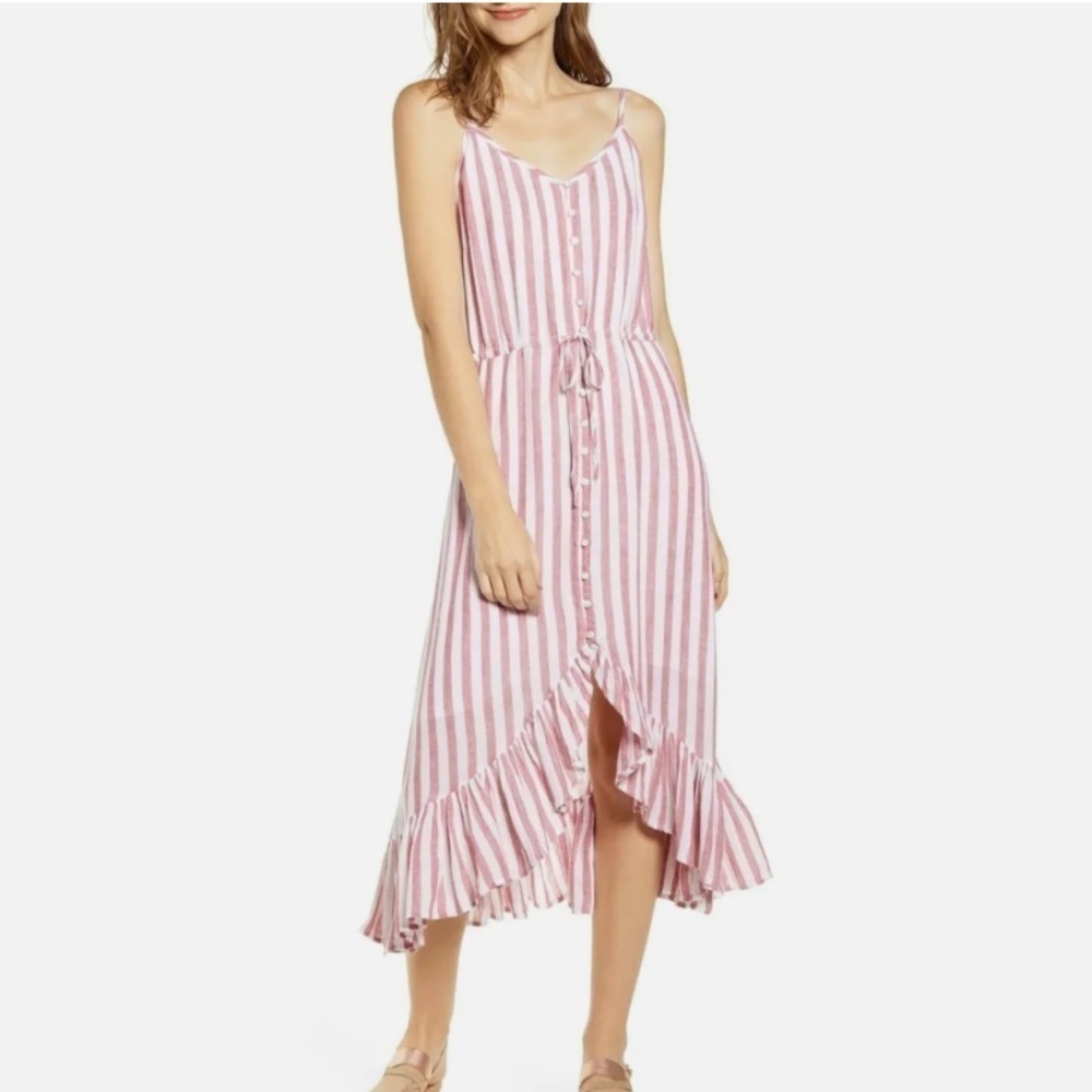 Rails‎ Frida Striped Linen Blend Dress Carmine Stripe Size S